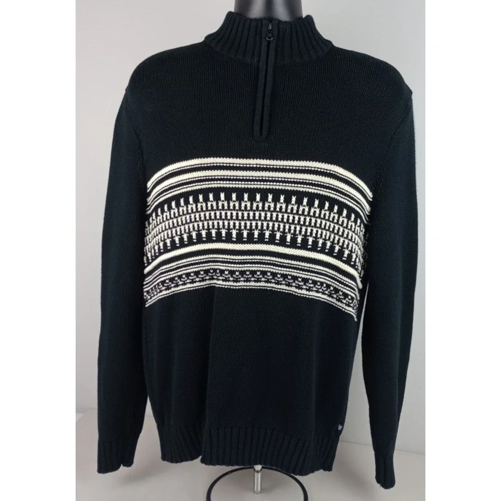 Chaps Men's XL Black White 1/4 Zip Mock Neck Long Sleeve Ski Sweater